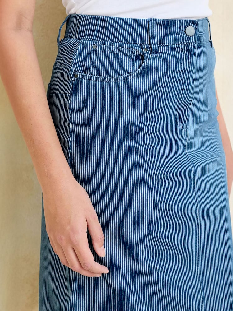 Cotton Traders Blue Stretch Comfort Stripe Denim Skirt - Image 4 of 4 Cotton Traders Blue Stretch Comfort Stripe Denim Skirt - Image 4 of 4