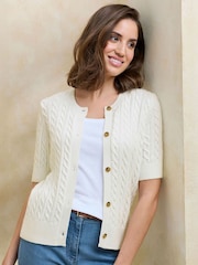 Cotton Traders White Short Sleeve Cable Cardigan - Image 2 of 4