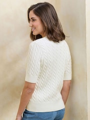 Cotton Traders White Short Sleeve Cable Cardigan - Image 3 of 4