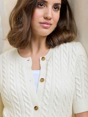 Cotton Traders White Short Sleeve Cable Cardigan - Image 4 of 4