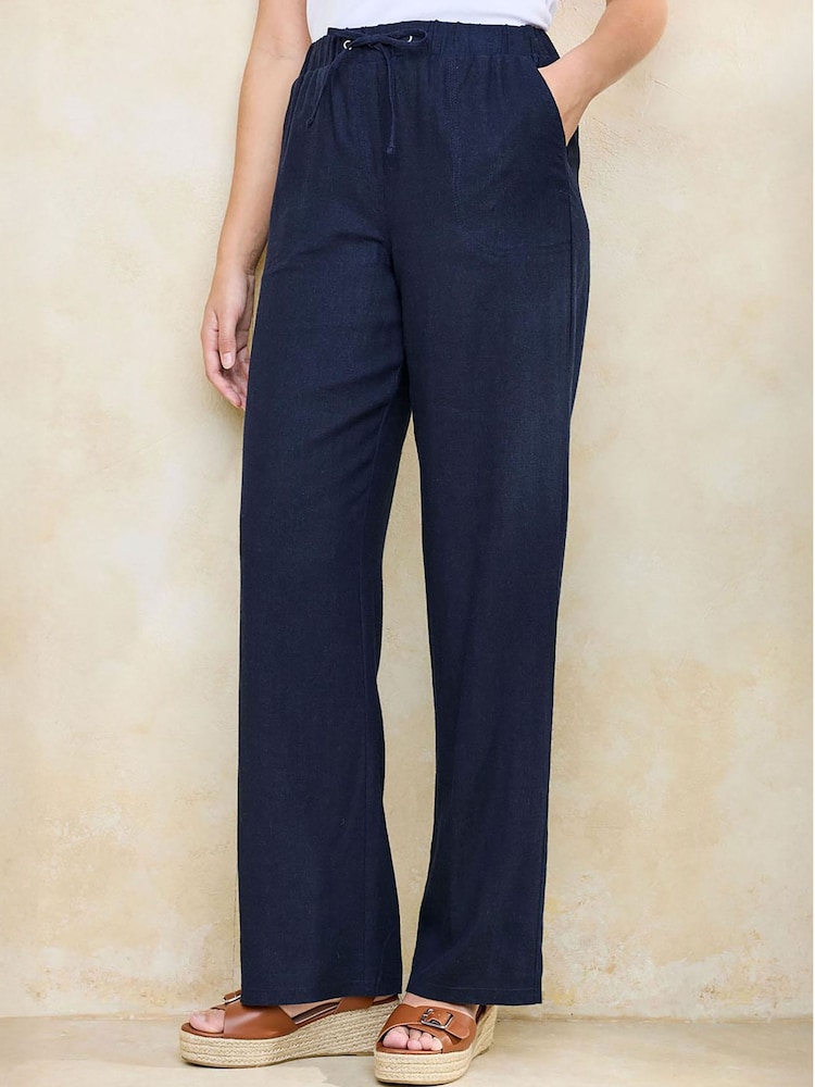 Cotton Traders Blue Linen Blend Relaxed Fit Trousers - Image 1 of 4