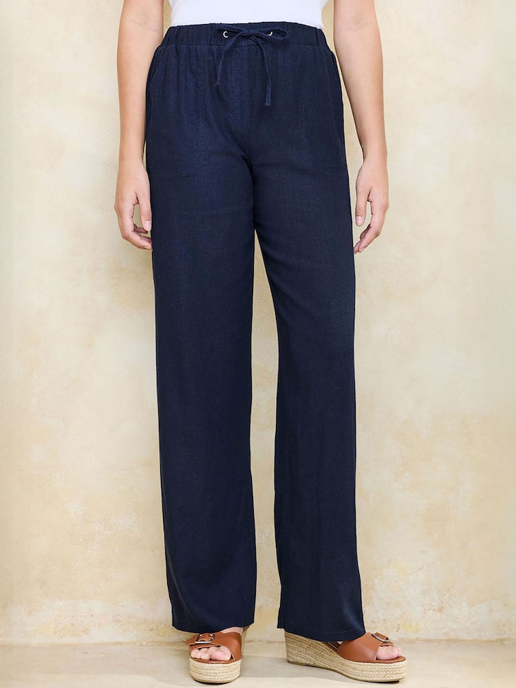 Cotton Traders Blue Linen Blend Relaxed Fit Trousers - Image 2 of 4