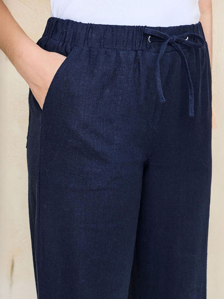 Cotton Traders Blue Linen Blend Relaxed Fit Trousers - Image 4 of 4