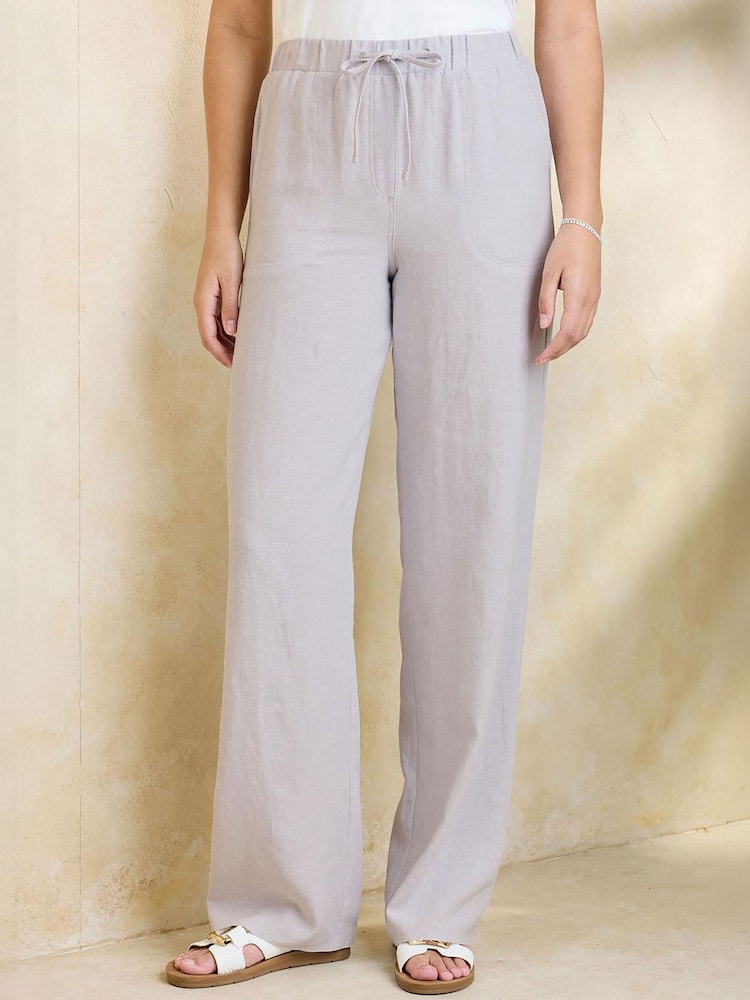 Cotton Traders Grey Linen Blend Relaxed Fit Trousers - Image 1 of 3 Cotton Traders Grey Linen Blend Relaxed Fit Trousers - Image 1 of 3