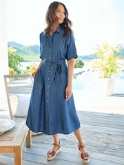Cotton Traders Blue Lyocell Midi Dress - Image 1 of 4