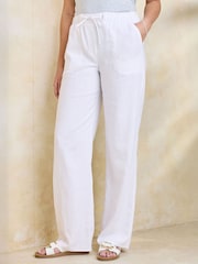 Cotton Traders White Linen Blend Relaxed Fit Trousers - Image 1 of 3