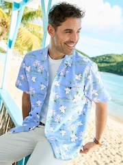 Cotton Traders Blue Short Sleeve Summer Print Soft Touch Shirt - Image 1 of 3