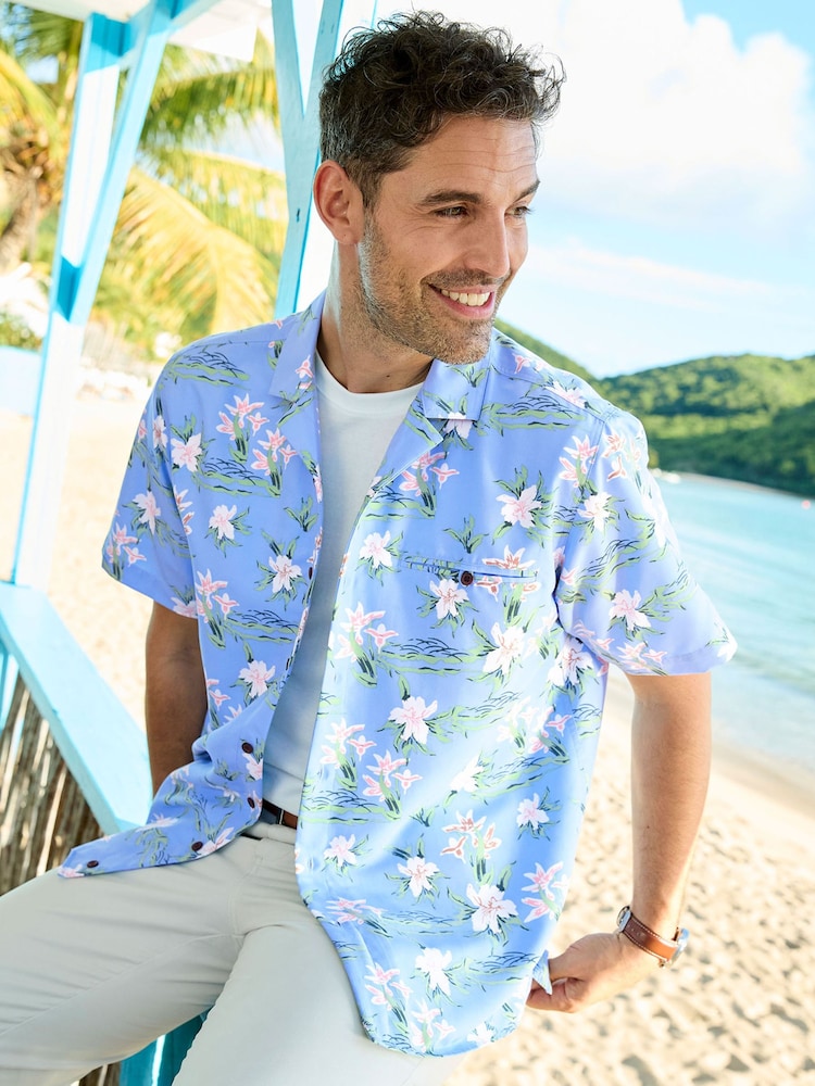 Cotton Traders Blue Short Sleeve Summer Print Soft Touch Shirt - Image 1 of 3