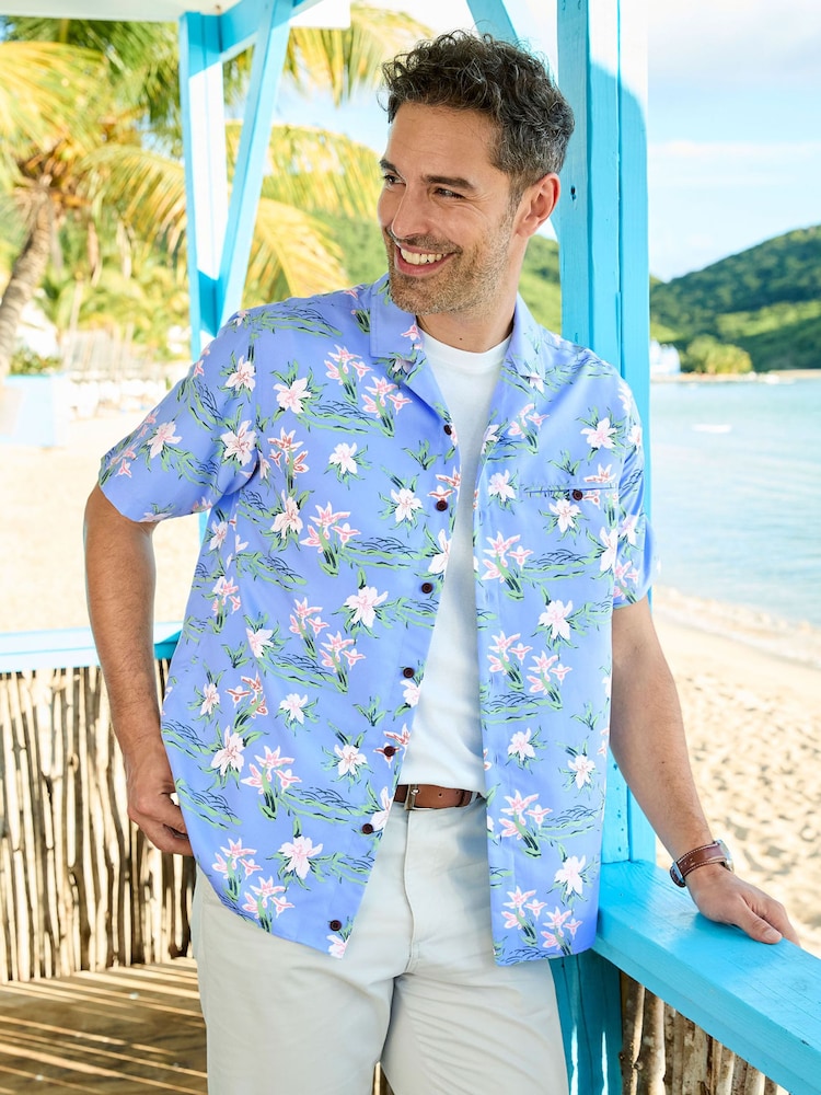 Cotton Traders Blue Short Sleeve Summer Print Soft Touch Shirt - Image 2 of 3