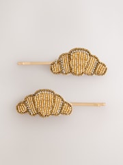 Gold Tone Croissant Beaded Hair Clips 2 Pack - Image 1 of 4