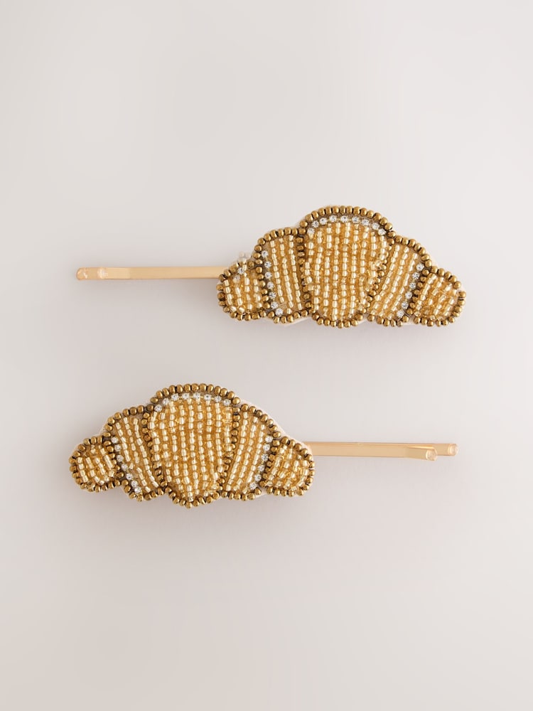 Gold Tone Croissant Beaded Hair Clips 2 Pack - Image 1 of 4