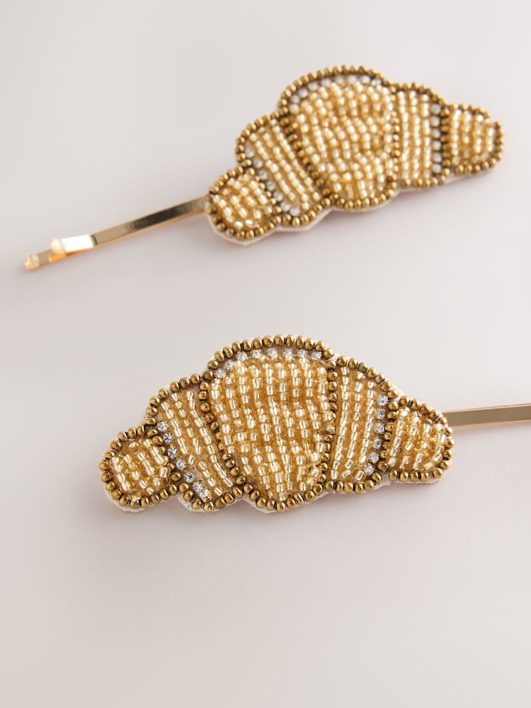 Gold Tone Croissant Beaded Hair Clips 2 Pack - Image 2 of 4