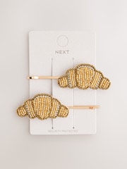 Gold Tone Croissant Beaded Hair Clips 2 Pack - Image 4 of 4
