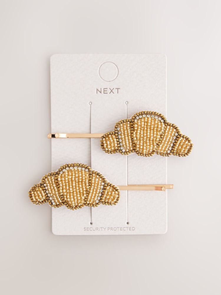 Gold Tone Croissant Beaded Hair Clips 2 Pack - Image 4 of 4
