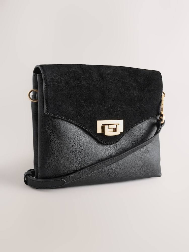 黑色 - Leather Lock Cross-Body Bag - 圖片 1，共 5