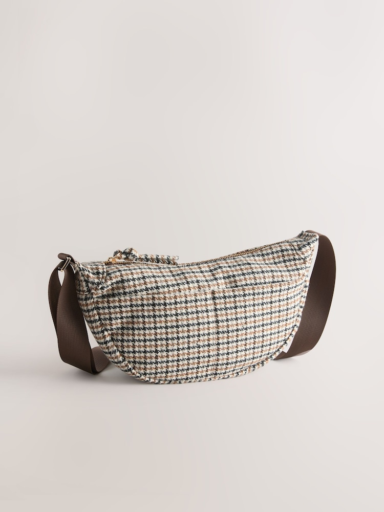 Chocolate Brown Check Sling Bag - Image 1 of 5 Chocolate Brown Check Sling Bag - Image 1 of 5