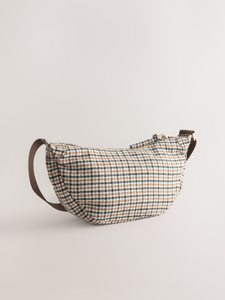 Chocolate Brown Check Sling Bag - Image 2 of 5 Chocolate Brown Check Sling Bag - Image 2 of 5