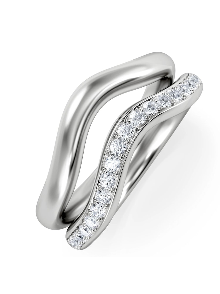 The Diamond Store Silver Duo Wave Stacking Lab Diamond Ring 0.26ct in 9K White Gold - Image 1 of 2