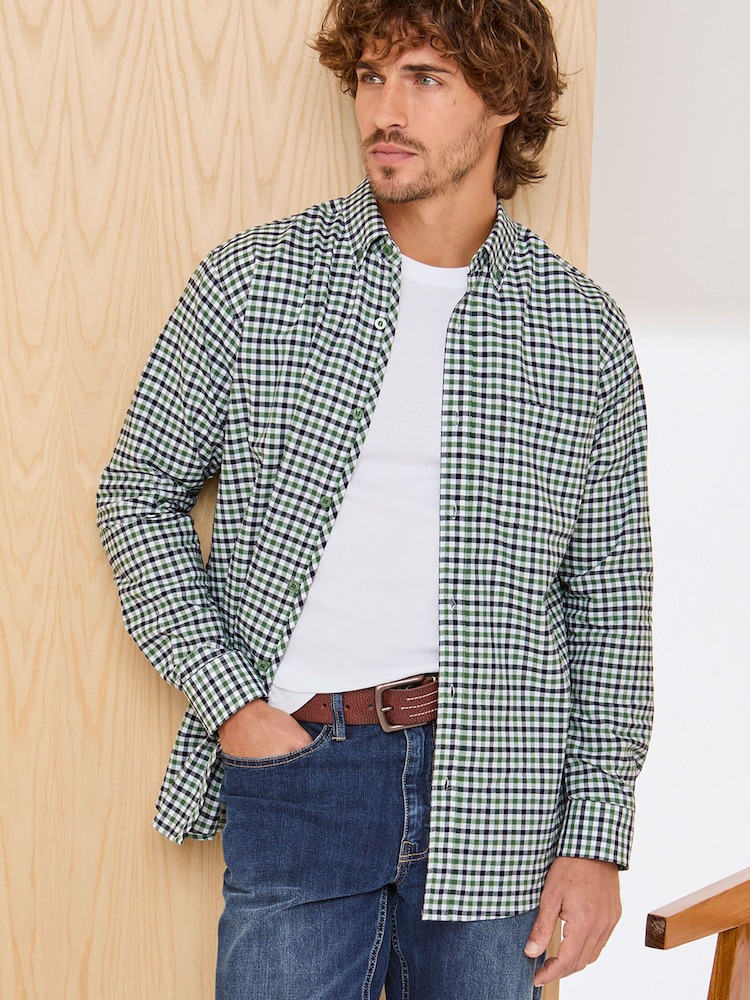 Cotton Traders Check Green Signature Long Sleeve Oxford Shirt - Image 1 of 3 Cotton Traders Check Green Signature Long Sleeve Oxford Shirt - Image 1 of 3