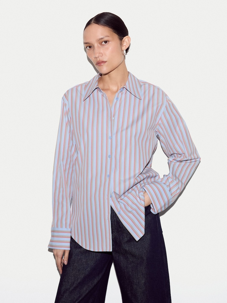Jigsaw Blue Cotton Stripe Shirt - Image 1 of 4 Jigsaw Blue Cotton Stripe Shirt - Image 1 of 4