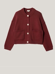 Jigsaw Red Chunky Cotton Cardigan - Image 6 of 6