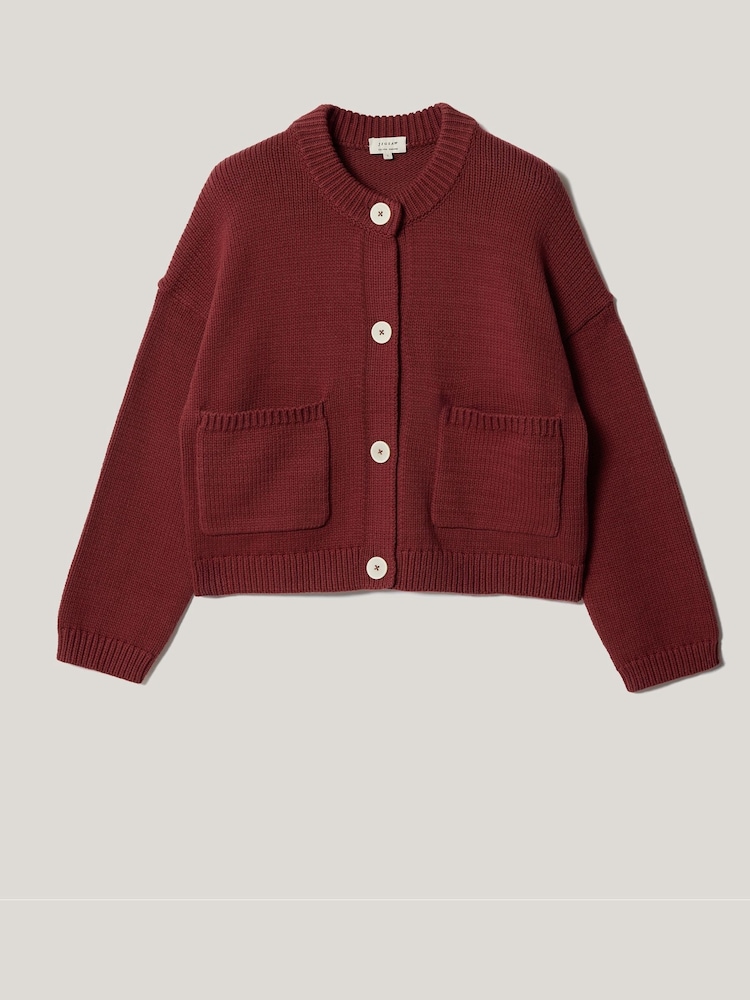 Jigsaw Red Chunky Cotton Cardigan - Image 6 of 6 Jigsaw Red Chunky Cotton Cardigan - Image 6 of 6