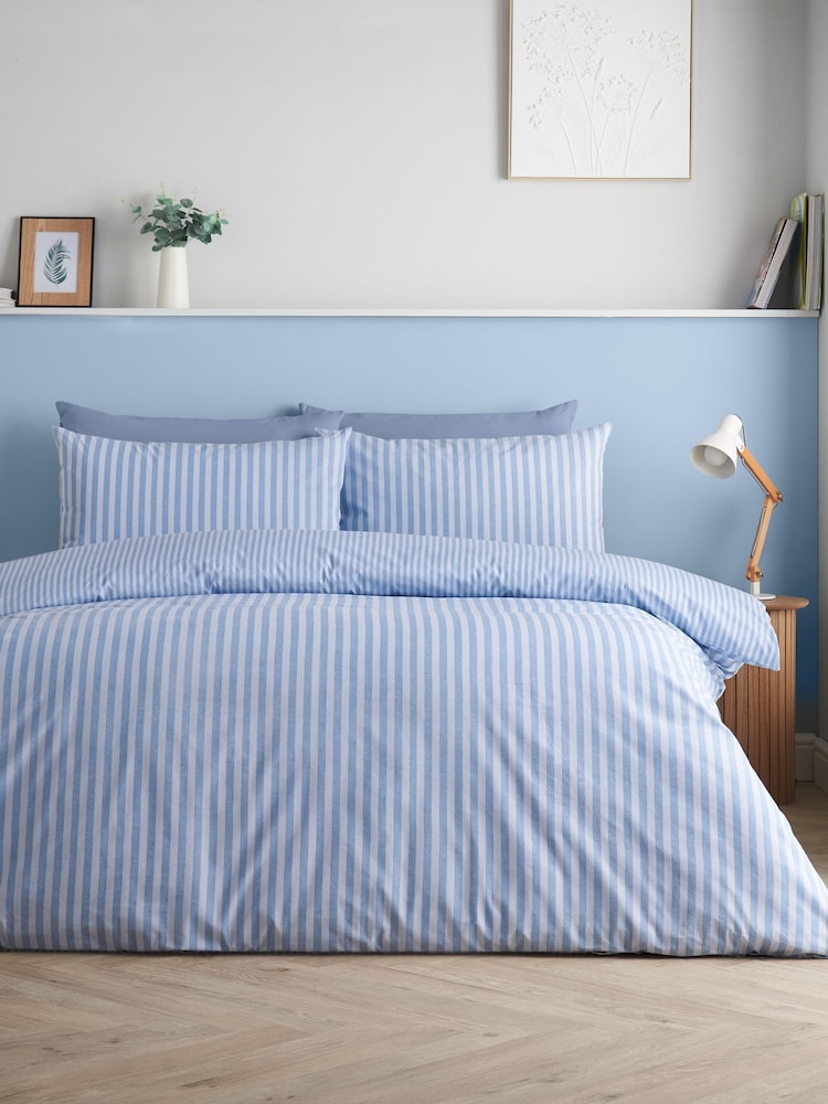 Catherine Lansfield Blue Epping Textured Stripe Reversible Duvet Cover and Pillowcase Set - Image 2 of 5 Catherine Lansfield Blue Epping Textured Stripe Reversible Duvet Cover and Pillowcase Set - Image 2 of 5