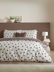 Catherine Lansfield Chocolate Polka Dot Reversible Duvet Cover and Pillowcase Set - Image 1 of 5