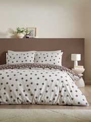 Catherine Lansfield Chocolate Polka Dot Reversible Duvet Cover and Pillowcase Set - Image 2 of 5