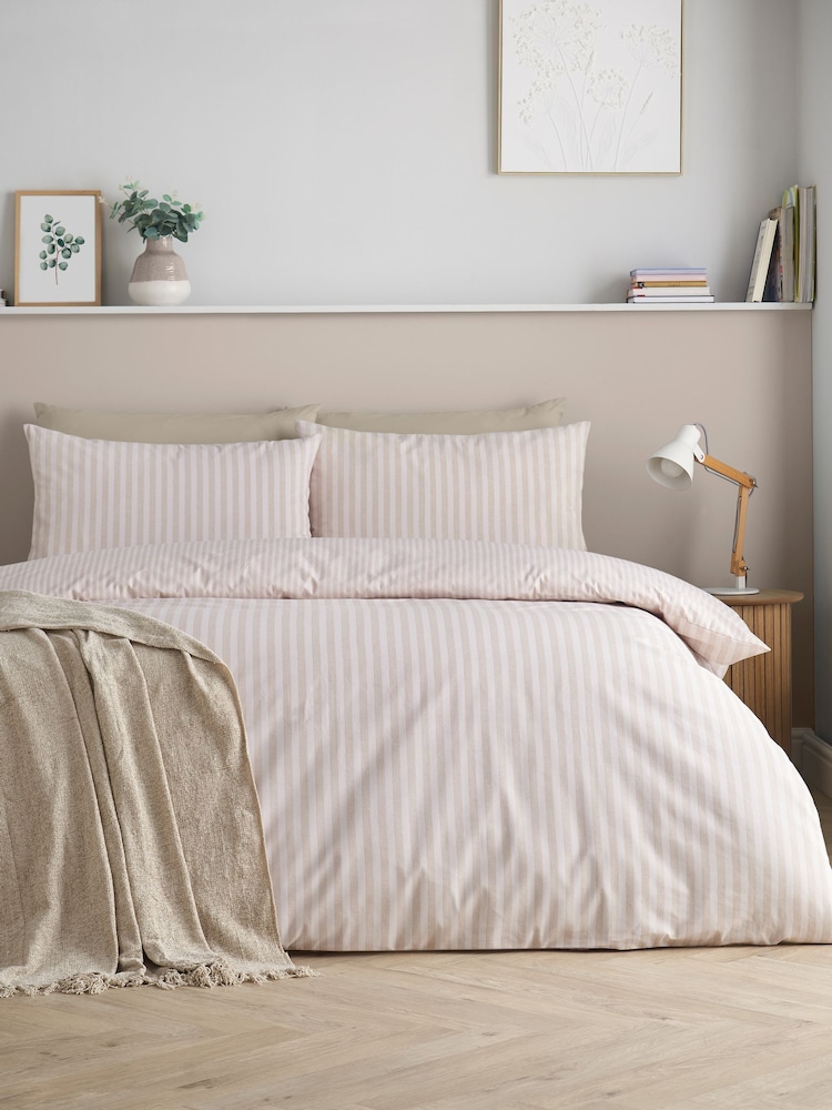 Catherine Lansfield Natural Epping Textured Stripe Reversible Duvet Cover and Pillowcase Set - Image 1 of 5 Catherine Lansfield Natural Epping Textured Stripe Reversible Duvet Cover and Pillowcase Set - Image 1 of 5