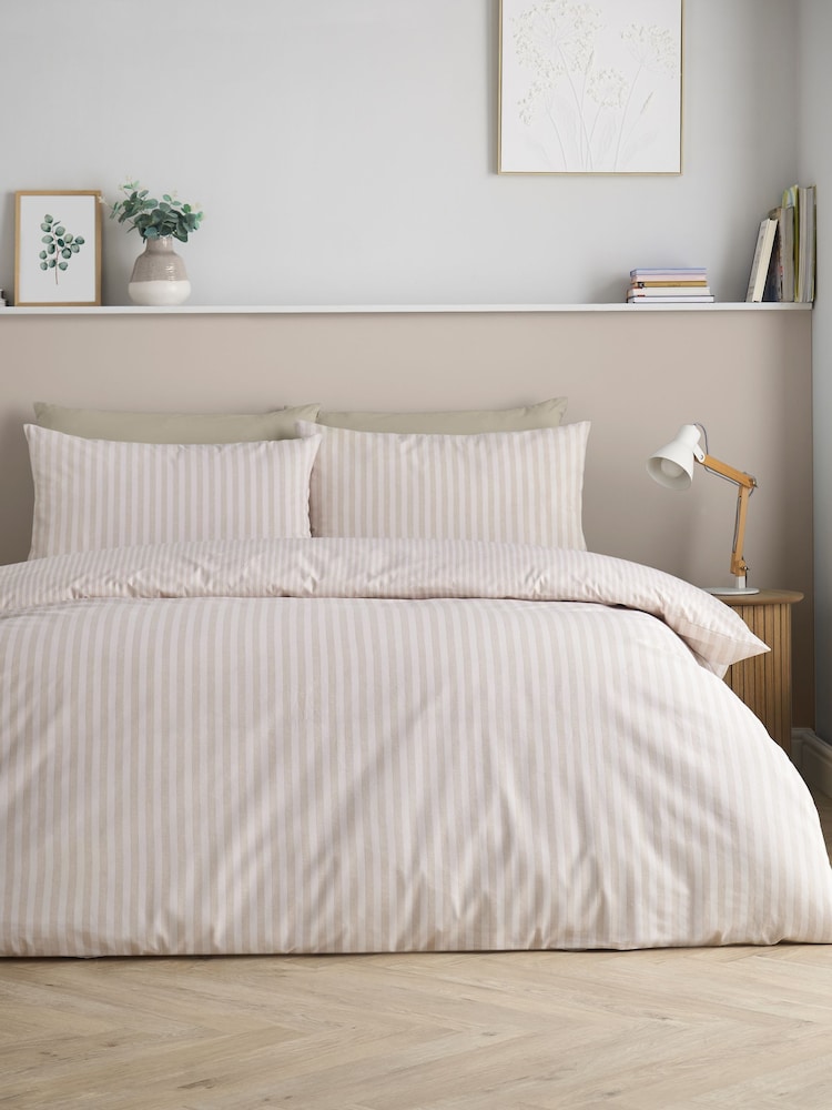 Catherine Lansfield Natural Epping Textured Stripe Reversible Duvet Cover and Pillowcase Set - Image 2 of 5 Catherine Lansfield Natural Epping Textured Stripe Reversible Duvet Cover and Pillowcase Set - Image 2 of 5
