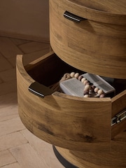 Dark Natural Bronx Oak Effect 3 Drawer Round Bedside Table - Image 3 of 8