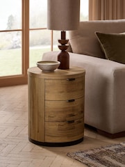 Dark Natural Bronx Oak Effect 3 Drawer Round Bedside Table - Image 4 of 8