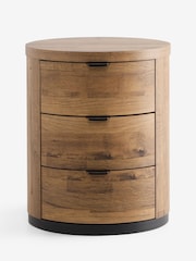 Dark Natural Bronx Oak Effect 3 Drawer Round Bedside Table - Image 5 of 8