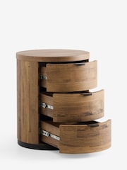 Dark Natural Bronx Oak Effect 3 Drawer Round Bedside Table - Image 6 of 8