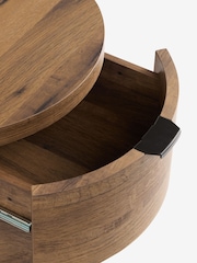 Dark Natural Bronx Oak Effect 3 Drawer Round Bedside Table - Image 8 of 8