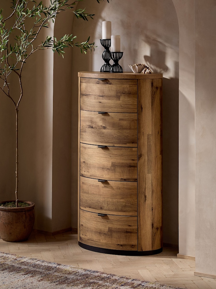 Dark Natural Bronx Oak Effect Round Chest of Drawers - Image 1 of 9