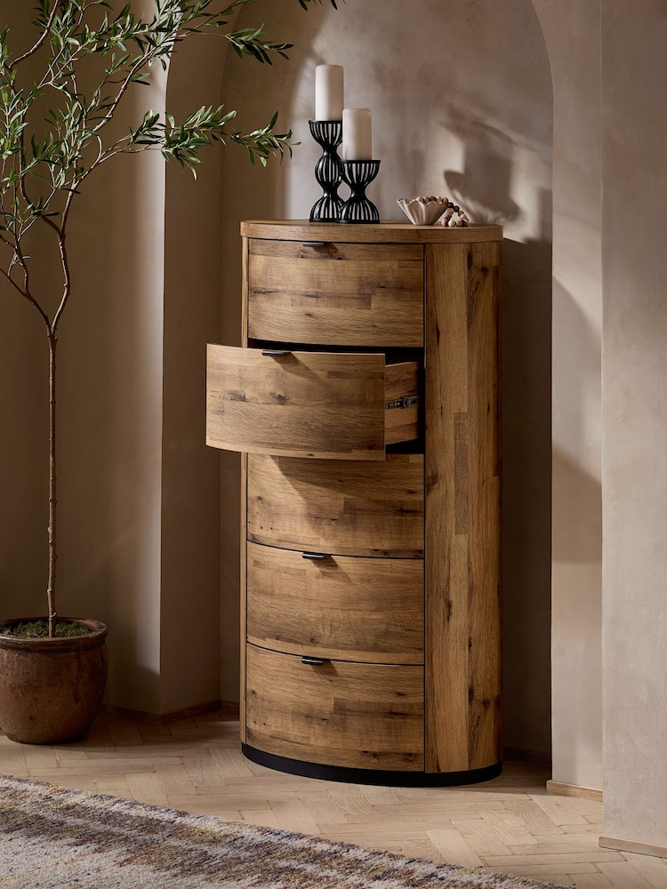 Dark Natural Bronx Oak Effect Round Chest of Drawers - Image 2 of 9