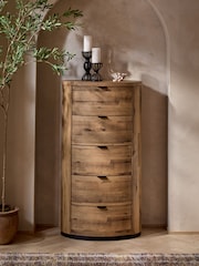Dark Natural Bronx Oak Effect Round Chest of Drawers - Image 3 of 9
