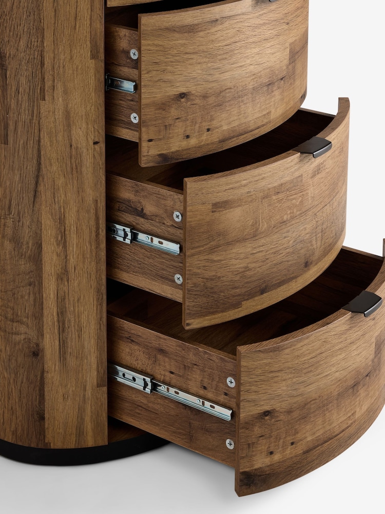 Dark Natural Bronx Oak Effect Round Chest of Drawers - Image 9 of 9