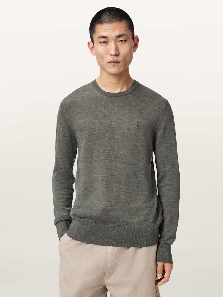 AllSaints Grey Mode Merino Crew Neck Jumper - Image 1 of 6