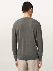 AllSaints Grey Mode Merino Crew Neck Jumper - Image 3 of 6