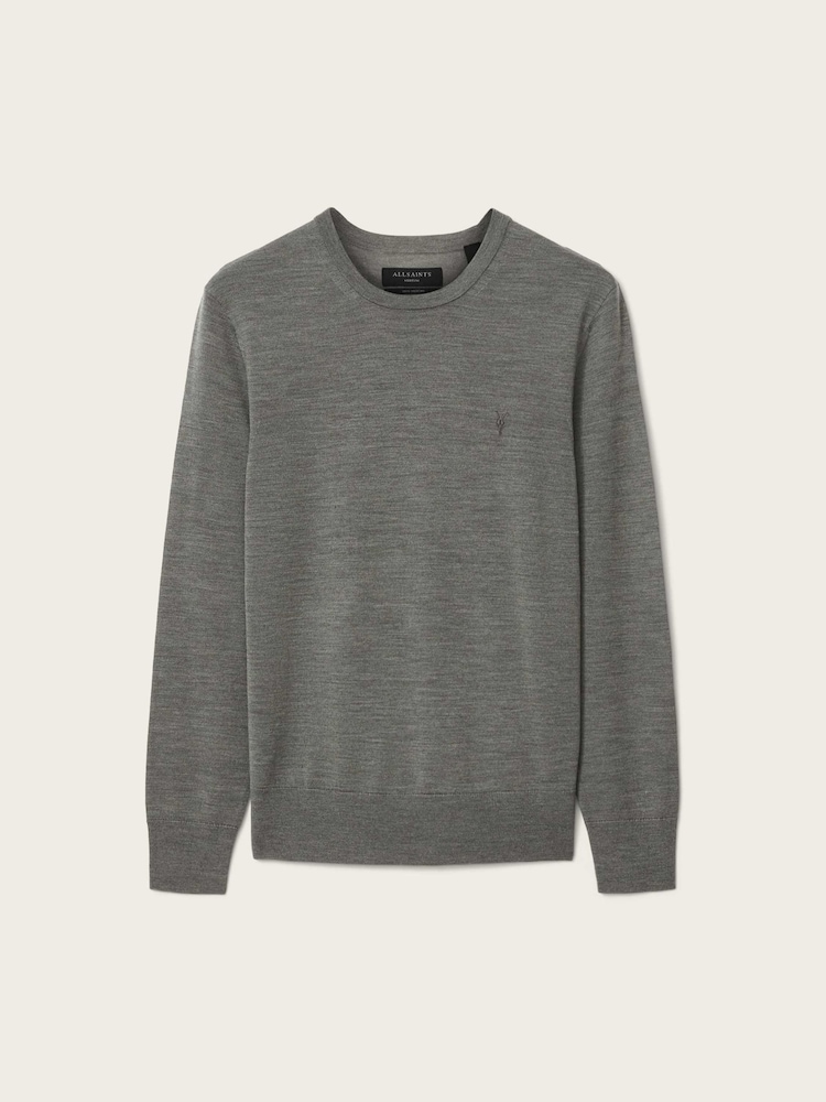AllSaints Grey Mode Merino Crew Neck Jumper - Image 6 of 6