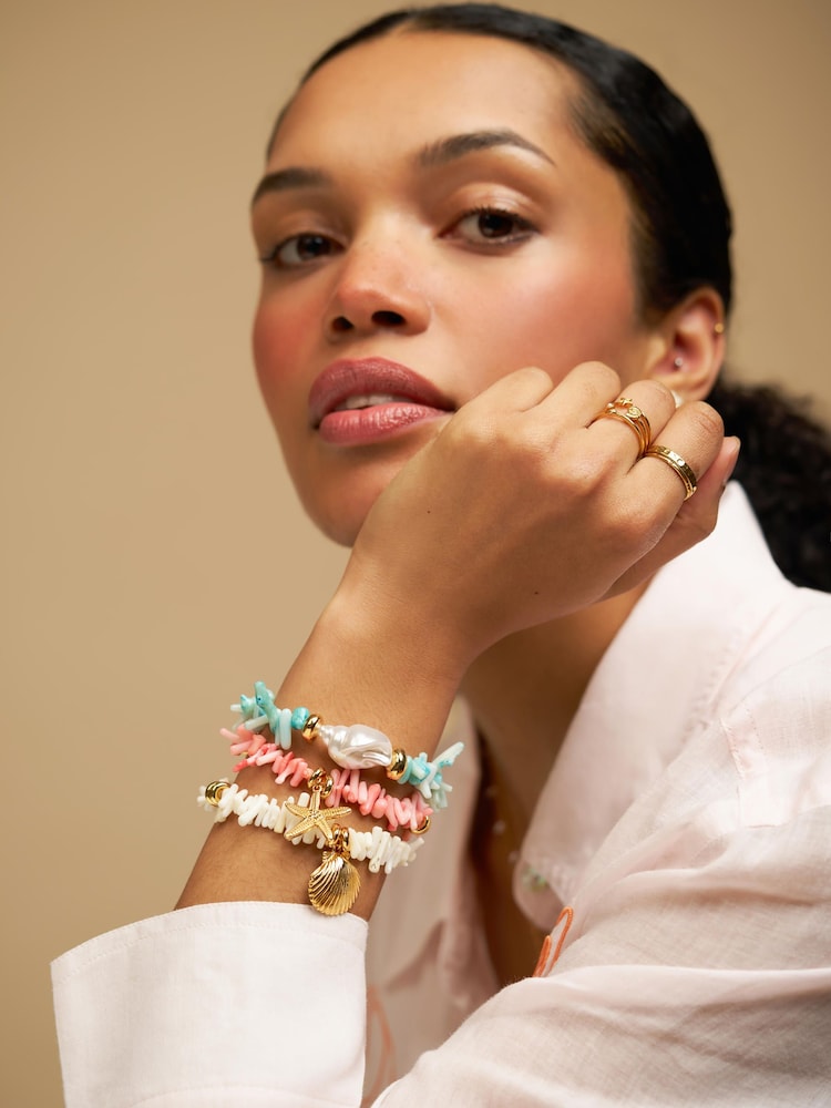 Orelia London Gold Tone Cream Coral Chip & Shell Bracelet - Image 2 of 2 Orelia London Gold Tone Cream Coral Chip & Shell Bracelet - Image 2 of 2
