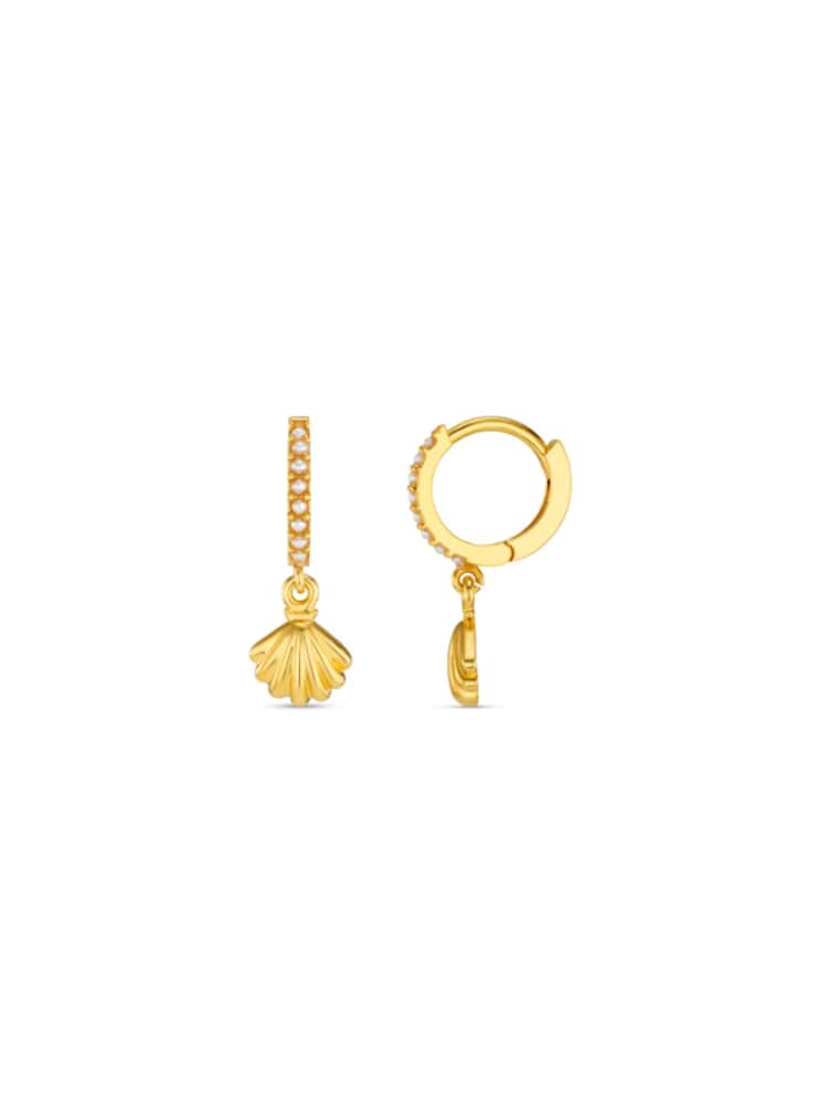 Orelia London Gold Tone Pearl & Shell Micro Hoop Earrings - Image 1 of 3