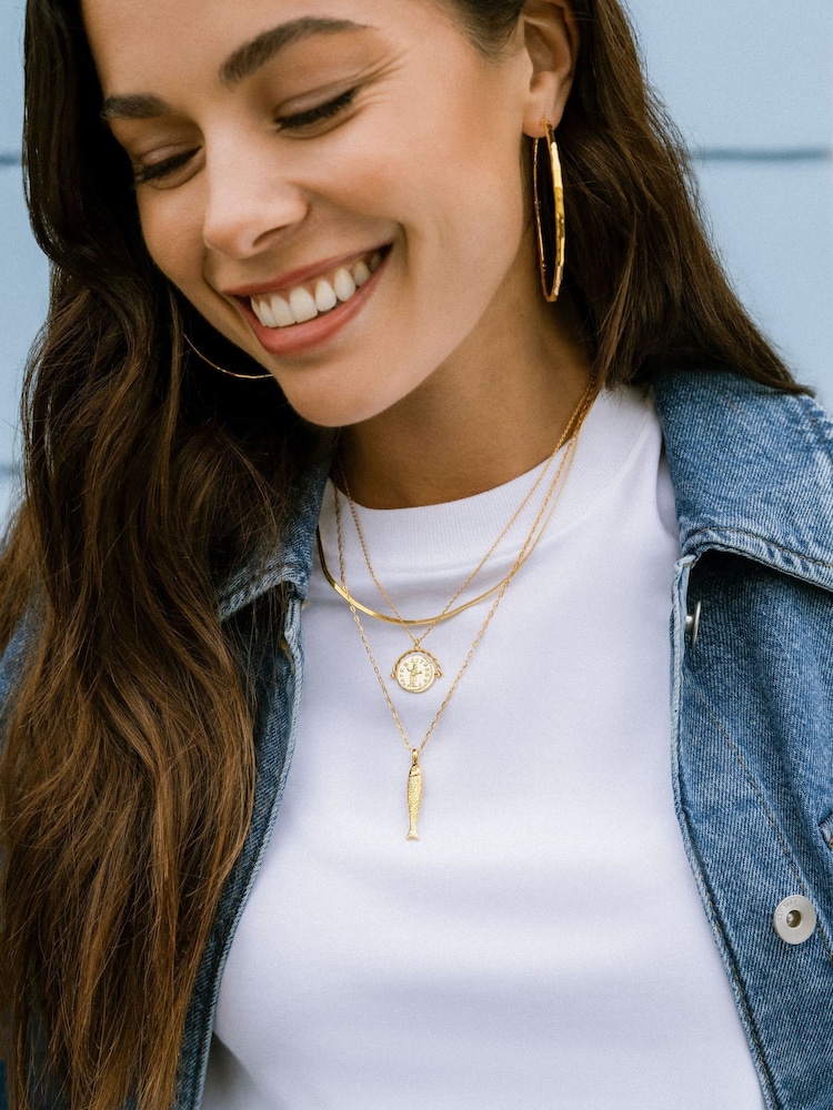 Orelia London Gold Tone Textured Fish Charm Necklace - Image 1 of 5 Orelia London Gold Tone Textured Fish Charm Necklace - Image 1 of 5