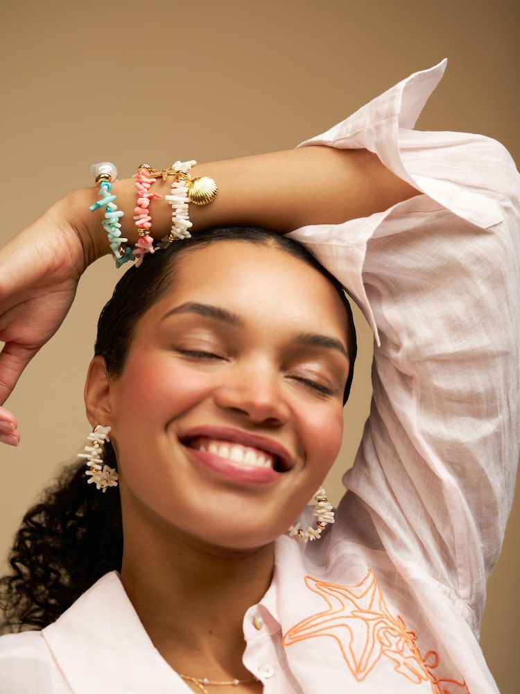 Orelia London Gold Tone Pink Coral Chip & Starfish Bracelet - Image 3 of 3 Orelia London Gold Tone Pink Coral Chip & Starfish Bracelet - Image 3 of 3