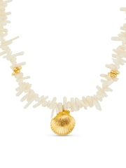 Orelia London Gold Tone Statement Cream Coral Chip & Shell Necklace - Image 2 of 4