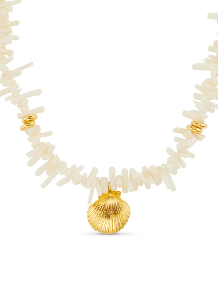 Orelia London Gold Tone Statement Cream Coral Chip & Shell Necklace - Image 2 of 4