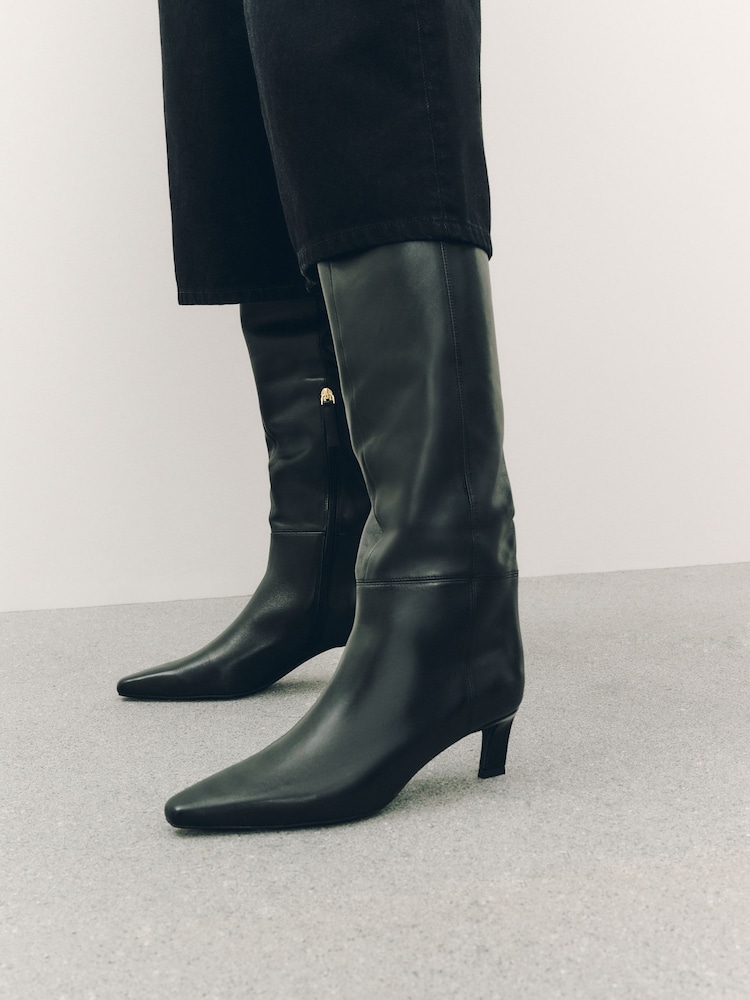 Μαύρο - Forever Comfort® Leather Chisel Over the Knee Boots - Εικόνα 1 από 12